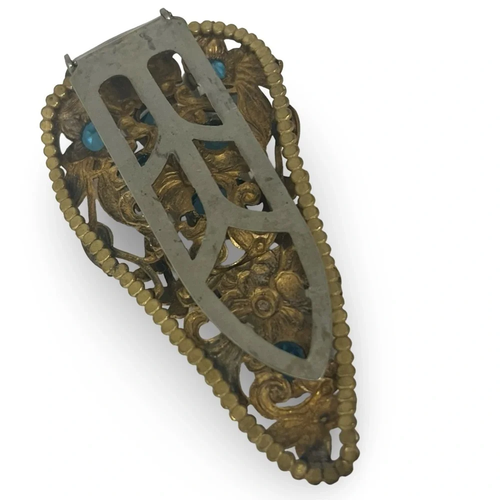 Antique Brass Blue Floral Dress Clip